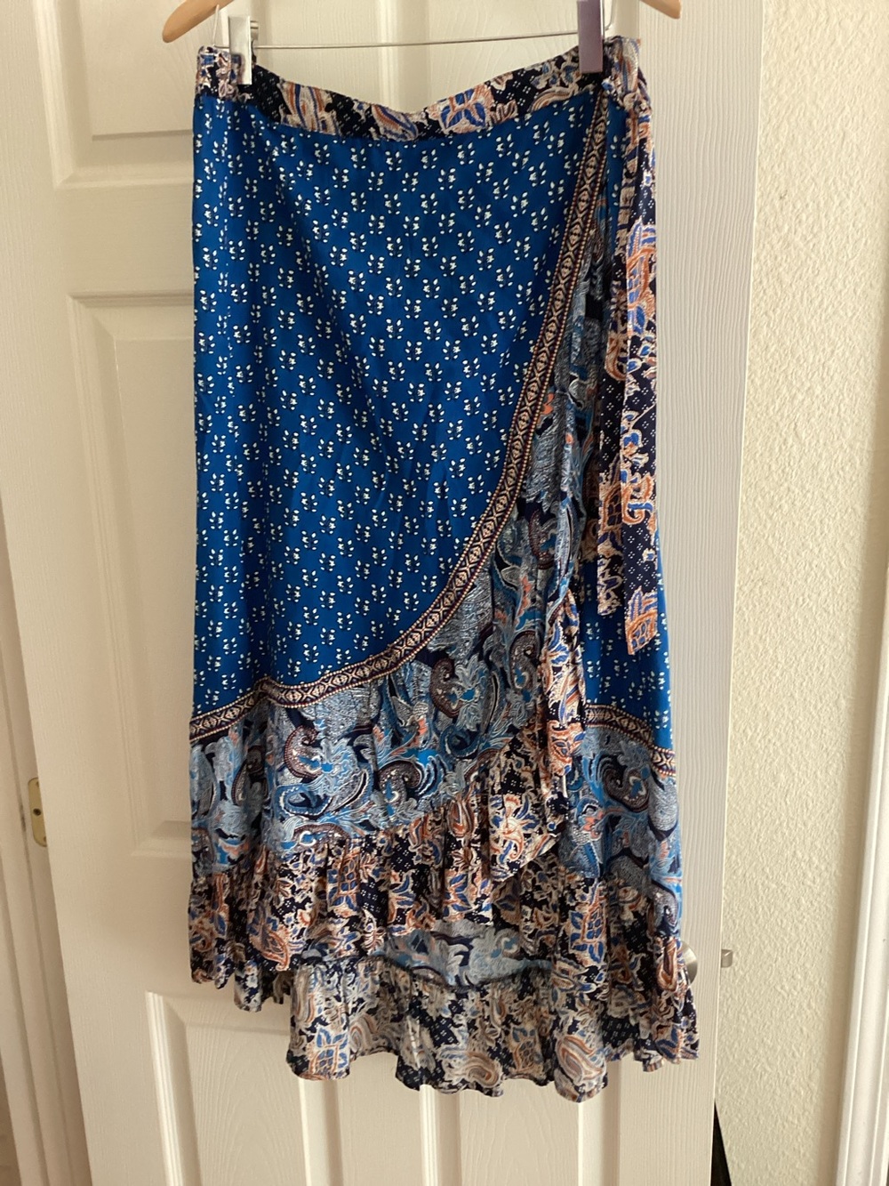 Christian Siriano Blue Paisley ruffled tiered Maxi Skirt